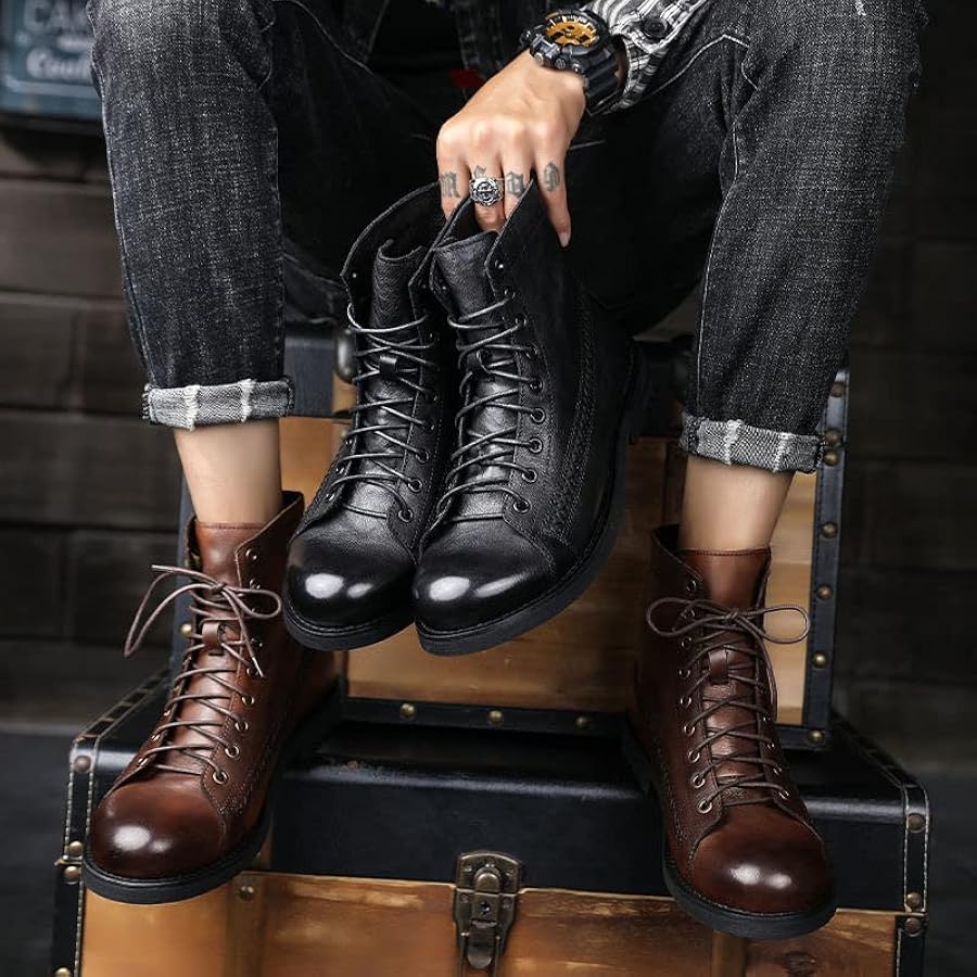 Amazon.com | AngryMonkey Men's Leather High Top Boots